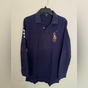Boys Polo Ralph Lauren Navy Blue Long Sleeve Polo Shirt Size XL